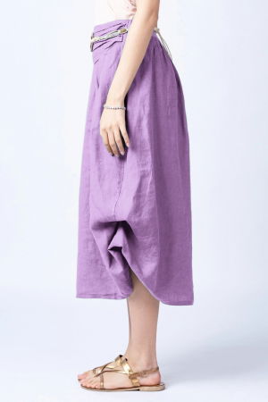 Fusta lunga lila cu poale prinse, din in, cu o curea fancy [1]