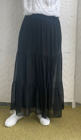 Fusta lunga cu volane, din matase si vascoza, neagra [1]