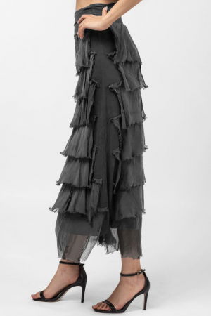 Fusta lunga cu volane suprapuse, din matase si vascoza, gri inchis [1]