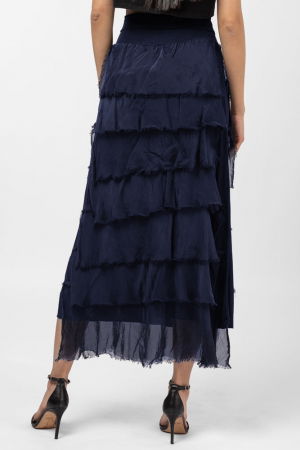 Fusta lunga cu volane suprapuse, din matase si vascoza, bleumarin [2]