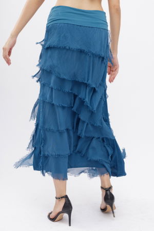 Fusta lunga cu volane suprapuse, din matase si vascoza, turcoaz inchis [6]