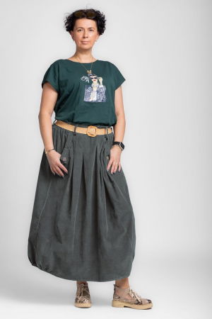 Fusta lunga din catifea reiata, cu nasturi la buzunare si curea inclusa, gri [3]