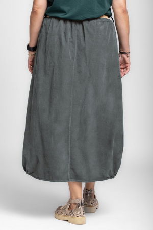 Fusta lunga din catifea reiata, cu nasturi la buzunare si curea inclusa, gri [2]