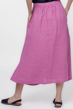 Fusta lunga din in, cu falduri, magenta [1]