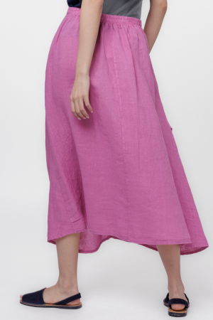 Fusta lunga din in, cu falduri, magenta [2]