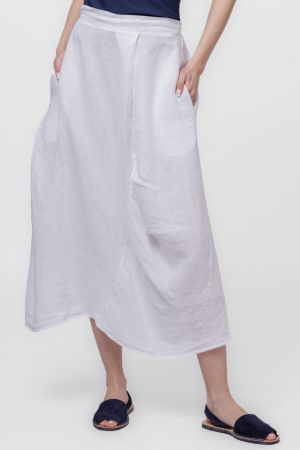 Îmbrăcăminte - Fusta lunga din in, cu falduri, alba