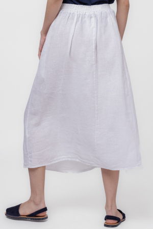 Fusta lunga din in, cu falduri, alba [2]