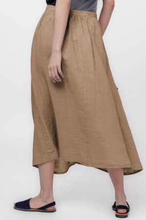 Fusta lunga din in, cu falduri, camel [1]