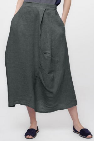 Fuste din In - Fusta lunga din in, cu falduri, gri inchis