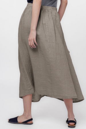 Fusta lunga din in, cu falduri, bej inchis [1]