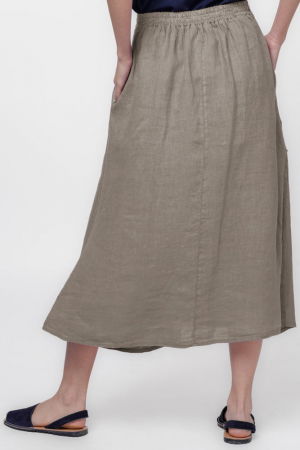 Fusta lunga din in, cu falduri, bej inchis [2]