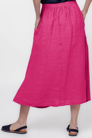 Fusta lunga din in, cu falduri, fucsia [2]