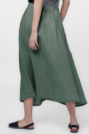 Fusta lunga din in, cu falduri, kaki [1]