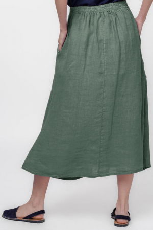 Fusta lunga din in, cu falduri, kaki [2]