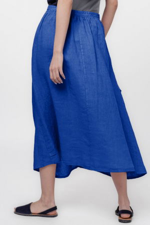 Fusta lunga din in, cu falduri, albastra [1]