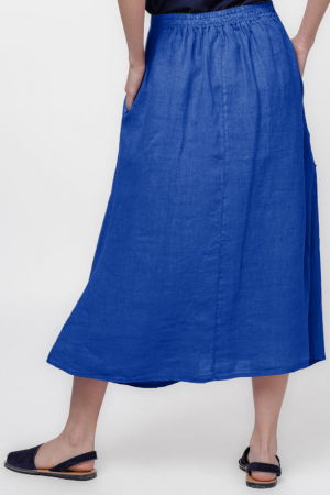 Fusta lunga din in, cu falduri, albastra [2]