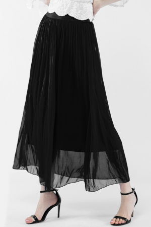 Fusta lunga din matase si vascoza, cu banda elastica, neagra [2]