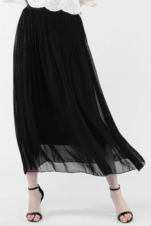 Fuste din Mătase și Văscoza - Fusta lunga din matase si vascoza, cu banda elastica, neagra