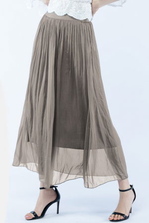 Fusta lunga din matase si vascoza, cu banda elastica, bej inchis [2]