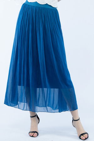 Fusta lunga din matase si vascoza, cu banda elastica, turcoaz inchis [1]