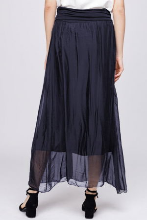 Fusta lunga din matase si vascoza, bleumarin [2]