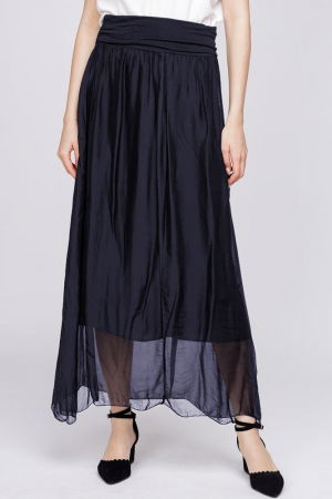 Fuste din Mătase și Văscoza - Fusta lunga din matase si vascoza, bleumarin
