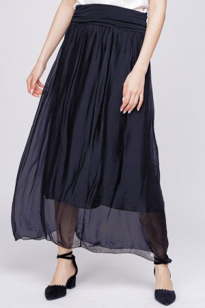 Fusta lunga din matase si vascoza, bleumarin [1]