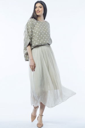 Fusta lunga din matase si vascoza, cu banda elastica, bej [2]