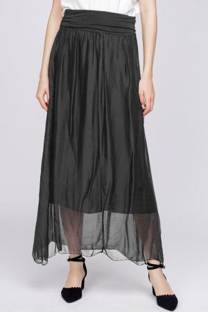 Fuste din Mătase și Văscoza - Fusta lunga din matase si vascoza, gri inchis
