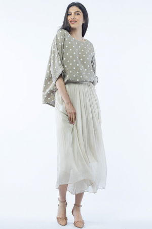 Fusta lunga din matase si vascoza, cu banda elastica, bej [3]