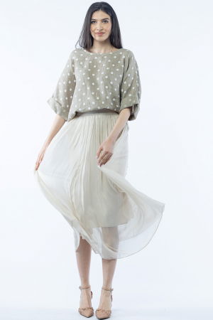 Fusta lunga din matase si vascoza, cu banda elastica, bej [4]