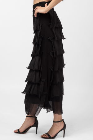 Fusta lunga cu volane suprapuse, din matase si vascoza, neagra [1]