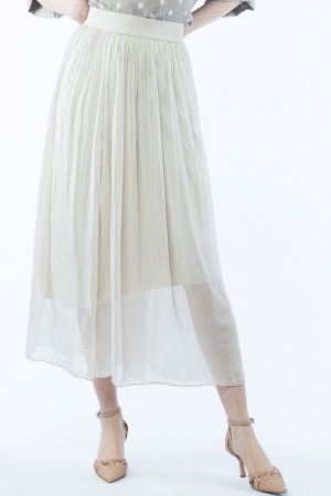 Fuste din Mătase și Văscoza - Fusta lunga din matase si vascoza, cu banda elastica, bej