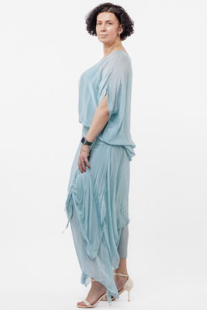 Fusta lunga in colturi, din matase si vascoza, suprapusa, cu snur vertical, turcoaz deschis [4]