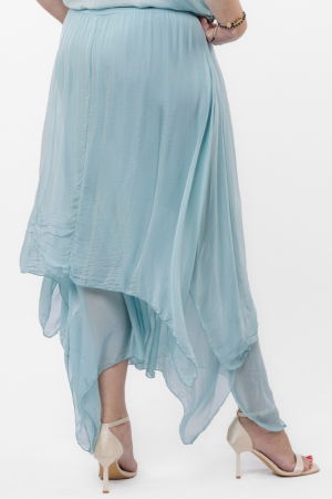 Fusta lunga in colturi, din matase si vascoza, suprapusa, cu snur vertical, turcoaz deschis [2]