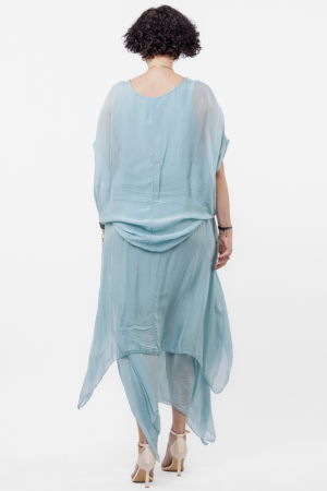 Fusta lunga in colturi, din matase si vascoza, suprapusa, cu snur vertical, turcoaz deschis [5]