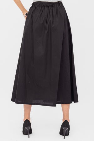 Fusta lunga din poplin de bumbac satinat cu pliu vertical, neagra [1]