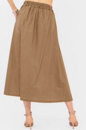 Fusta lunga din poplin de bumbac satinat cu pliu vertical, camel [1]