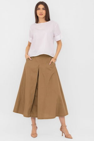 Fusta lunga din poplin de bumbac satinat cu pliu vertical, camel [2]