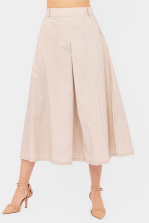 Fusta lunga din poplin de bumbac satinat cu pliu vertical, bej [1]