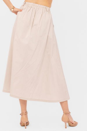Fusta lunga din poplin de bumbac satinat cu pliu vertical, bej [2]