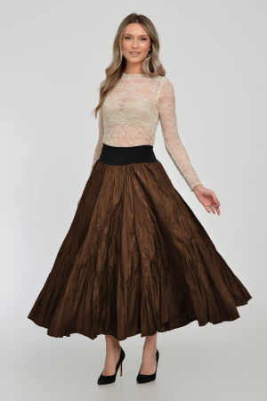 Fuste din Tafta - Fusta lunga din vascoza, in 15 clini, din tafta maro roscat metalizat