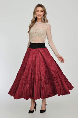 Fuste din Tafta - Fusta lunga din vascoza, in 15 clini, din tafta rosu inchis metalizat