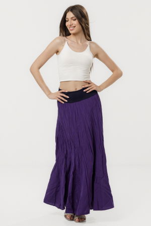 Fuste din Tafta - Fusta lunga din vascoza sifonata, in 15 clini, din vascoza grea mov inchis