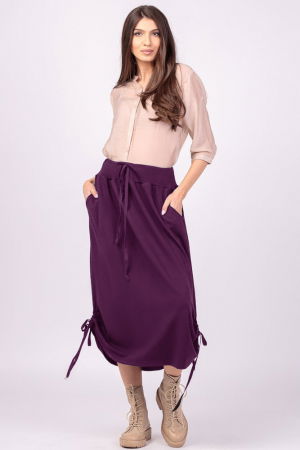 Fuste masuri mari - Fusta lunga din bumbac, cu sireturi laterale la baza, mov inchis