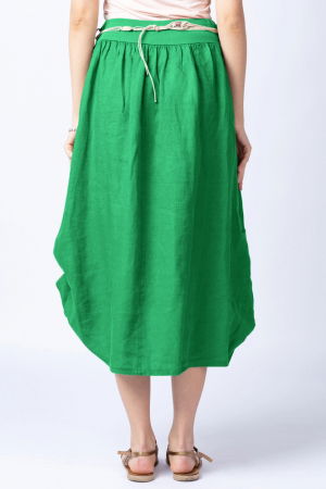 Fusta lunga verde crud cu poale prinse, din in, cu o curea fancy [5]