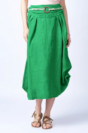 Fusta lunga verde crud cu poale prinse, din in, cu o curea fancy [3]