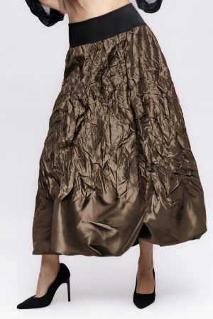 Fuste masuri mari - Fusta lunga gogosar, din tafta cafenie