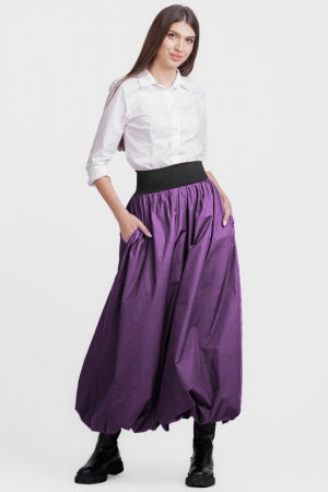 Fuste din Tafta - Fusta lunga gogosar, din tafta mov sifonata