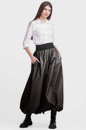 Fuste din Tafta - Fusta lunga gogosar, din tafta gri inchis sifonata